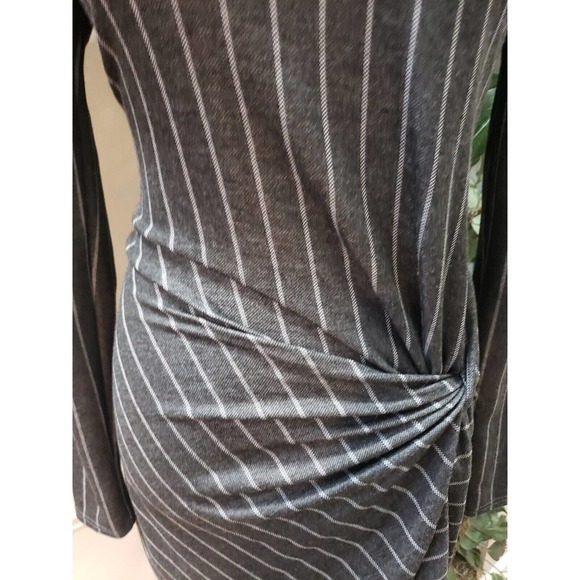 Spring Haze Women Gray Striped Rayon Long Sleeve Round Neck Knee Length Dress S - Picture 3 of 13